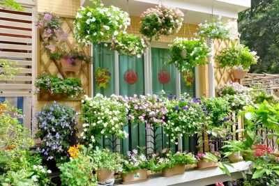 Trồng hoa ban công thành tầng kết hợp nhìn sẽ rất đẹp và Xanh